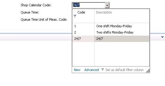 Work Center Shop Calendar is set to 24/7