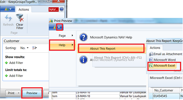 From About This Report, you can choose to export the dataset to Microsoft Excel