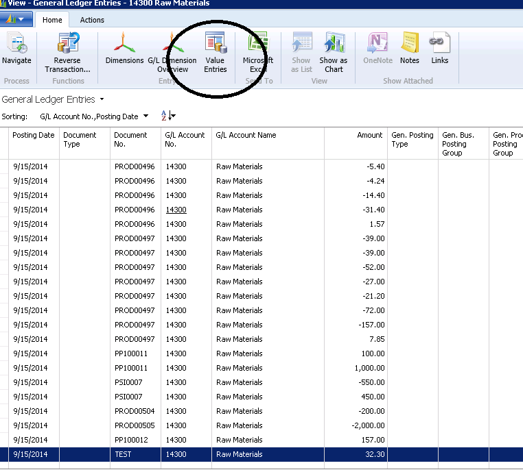 Select an item from the General Ledger Entry and select Value Entries…