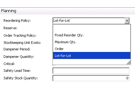 List of choices defining how the Planning Worksheet (MRP) plans for replenishment of an item