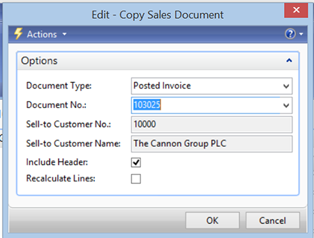 Edit – Copy Sales Document window