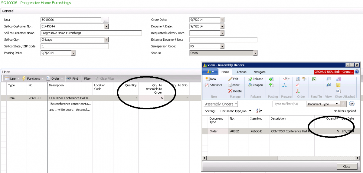 Setting the Sales Order Quantity automatically creates the same number in Assembly Orders Quantity