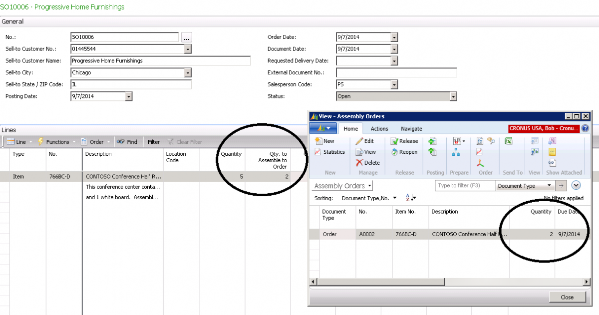 Setting the Sales Order Quantity automatically creates the same number in Assembly Orders Quantity