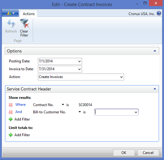 Create Service Contract Invoices generates the monthly invoice