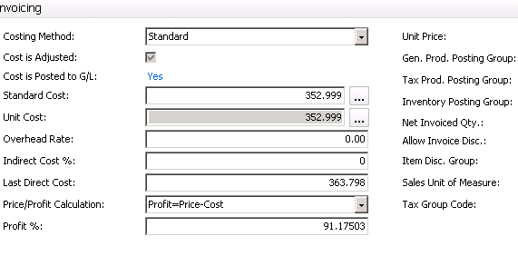 Standard Cost for an item from the Item Card