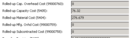 Standard Cost broken down to Rolled Up Material Cost and Rolled Up Capacity Cost