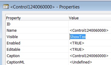 Screenshot: Set the VISIBLE property to the Boolean variable you created