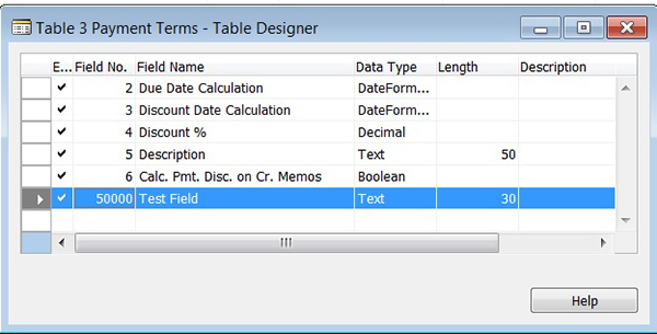 Table Change: Add field, Test Field, into the Payment Terms Table in Dynamics NAV…