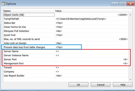 From the Development Client, open Tools->Options to change or set options
