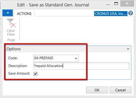 Save as Standard Gen. Journal with Options highlighted.