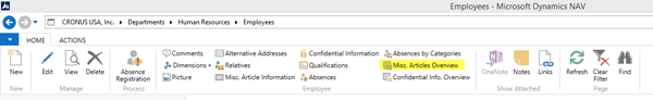 Ribbon of the Employee List with “Misc. Article Overview” highlighted.