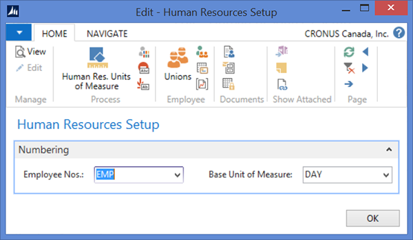 Editing the Human Resources Setup