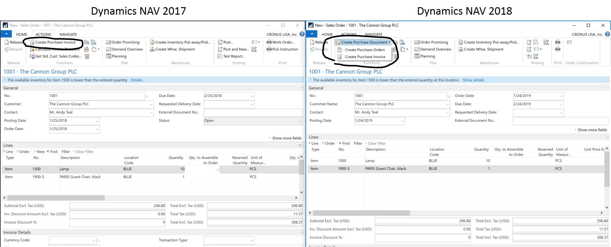 Figure 1 - Comparison of Dynamics NAV 2017 and NAV 2018