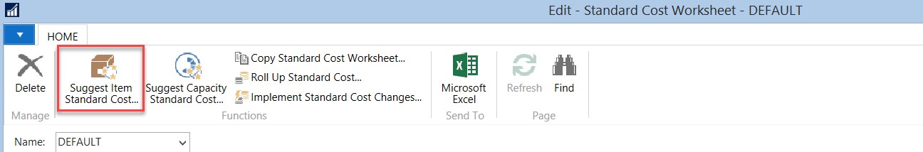Dynamics NAV Cost Rolls - Suggest Item Standard Cost Button