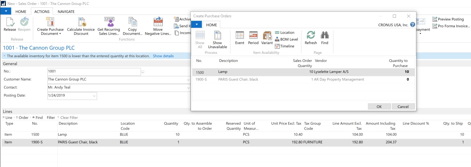 Dynamics NAV 2018 - creating purchase orders automatically for items in low supply