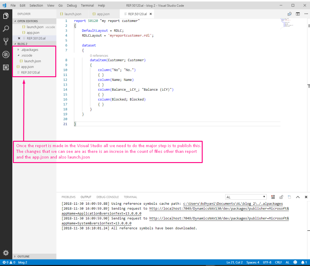 Figure 2 – Creating a report file in Microsoft Dynamics 365 Business Central/NAV