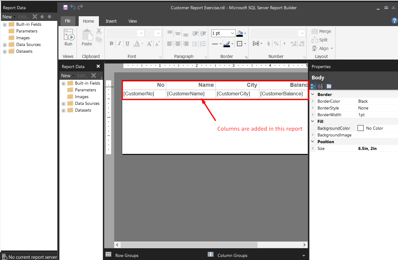 Figure 3 – Adding columns to a report in Microsoft Dynamics Business Central on premises or NAV