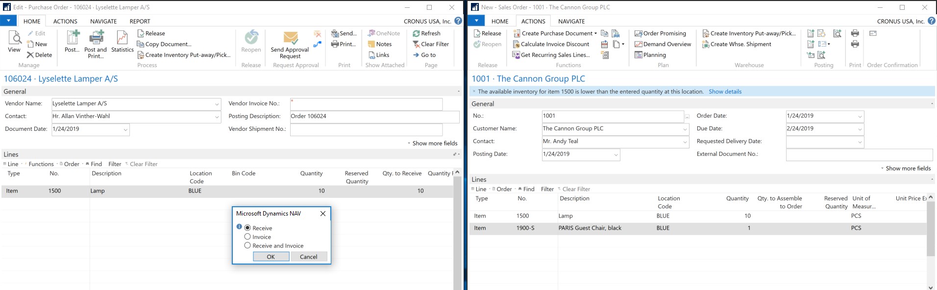 the Create Purchase Order prompt in Dynamics NAV 2018