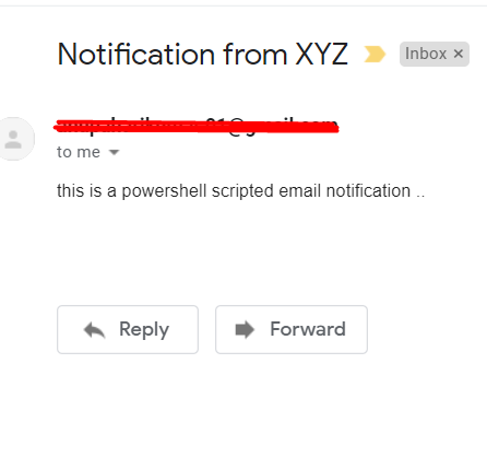 Figure 3 – Email notification in PowerShell
