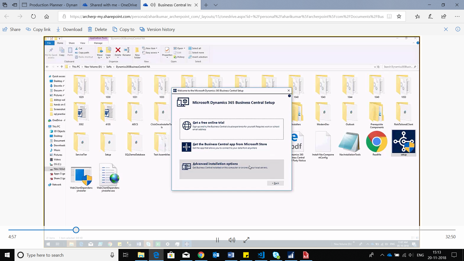 Figure 3. Selecting Advanced Installation Option in Dynamics 365 Business Central