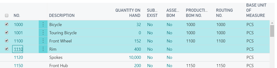 Figure 3 – Selecting multiple items in Microsoft Dynamics 365 Business Central