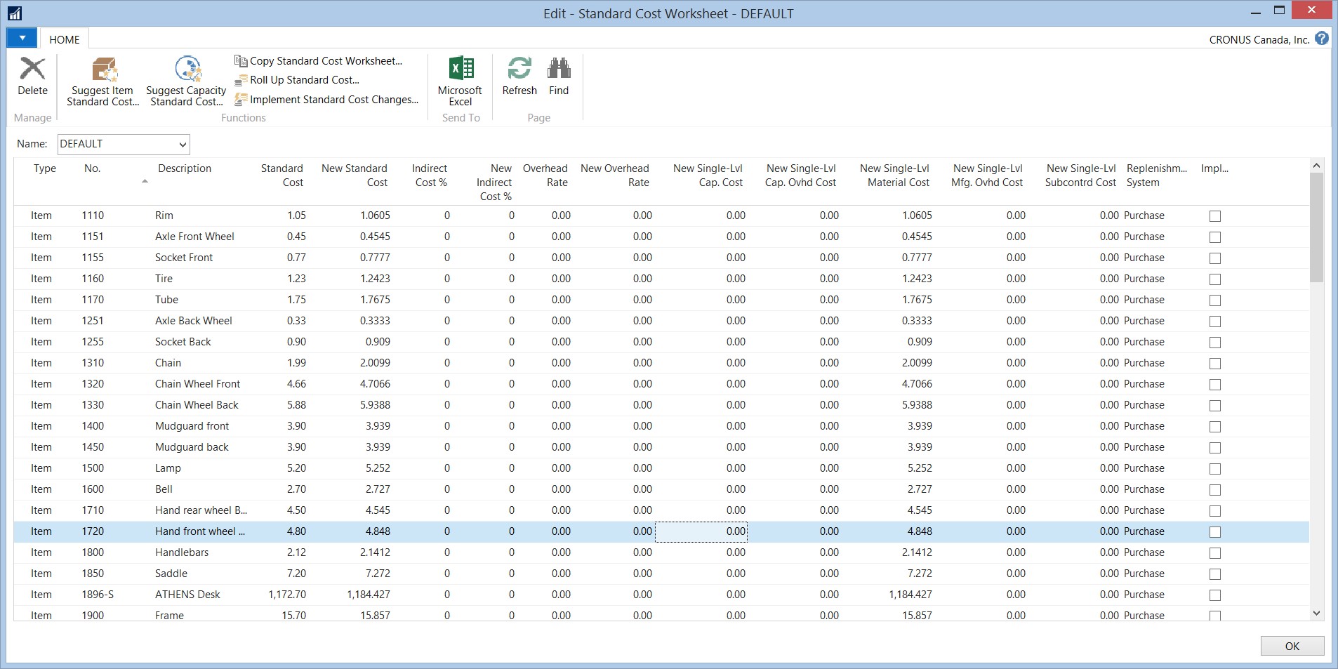 Dynamics NAV - New Single Level Material Cost Field Created