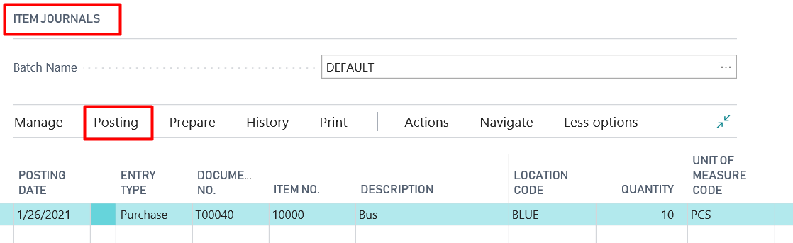 Figure 4 – Example for Temporary Table before posting n Dynamics Business Central on Premises