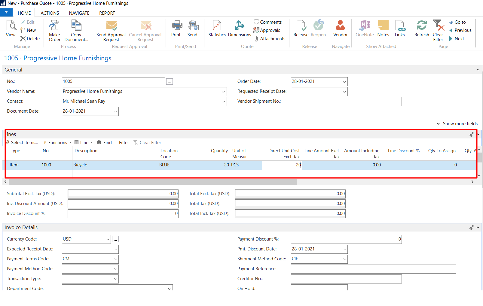 Figure 4 – Enter the item details in Microsoft Dynamics Business Central or NAV