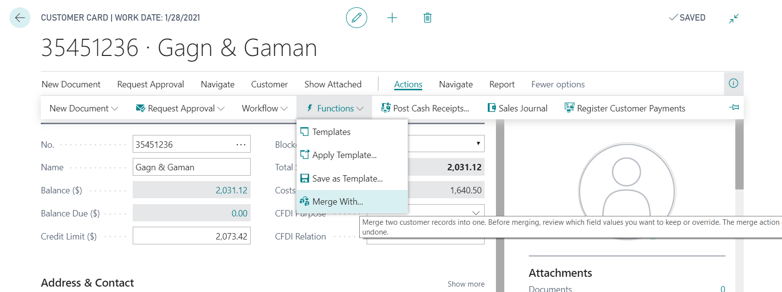 Figure 4 –Merging duplicates in Microsoft Dynamics 365 Business Central