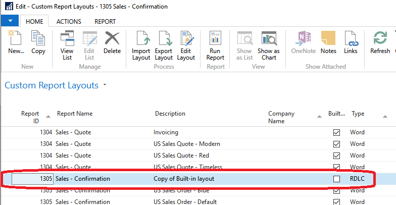 Figure 4 – New custom report layout in Microsoft Dynamics Business Central/NAV