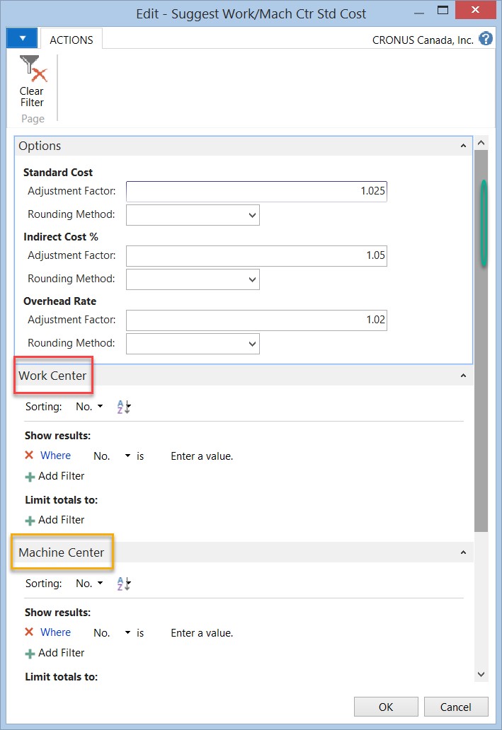 Dynamics NAV - Standard Cost Worksheet Work Center