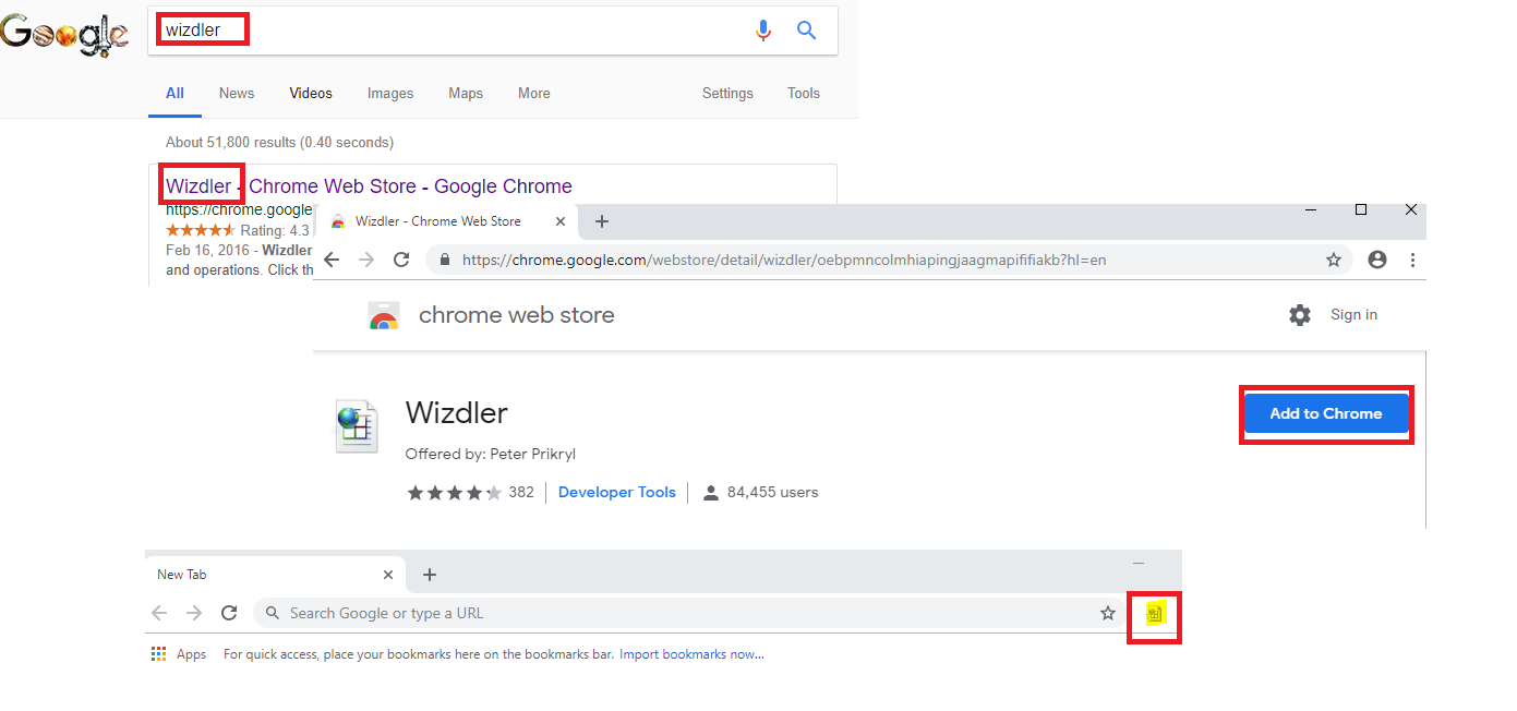 Figure 5 - Chrome with Wizdler Enable (icon highlighted in lower right of image)