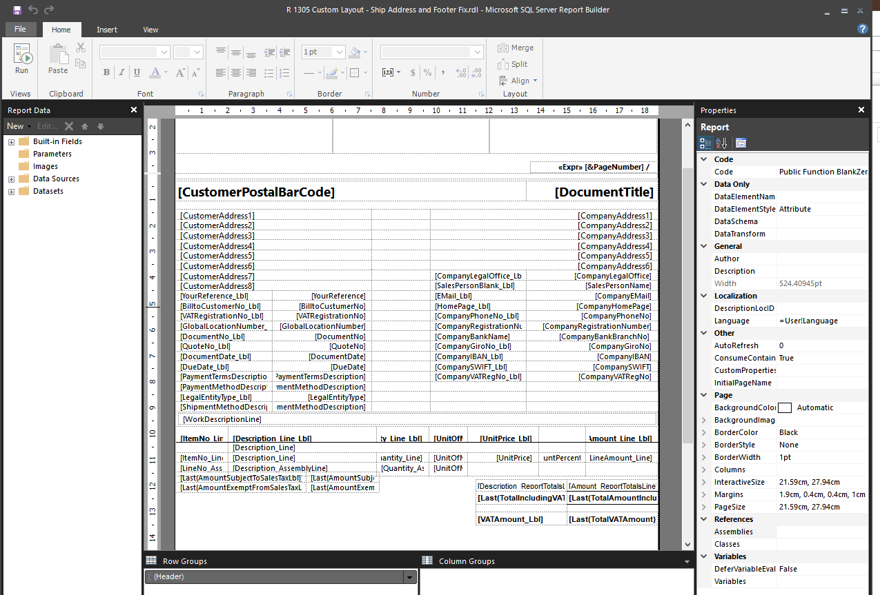 Figure 5 - Saved RDLC file, opened in the SQL Server Report Builder