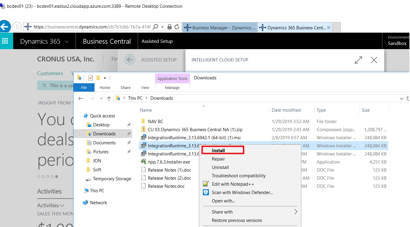 Figure 5 – Self-hosted Integration Runtime Setup Wizard in Microsoft Dynamics Business Central