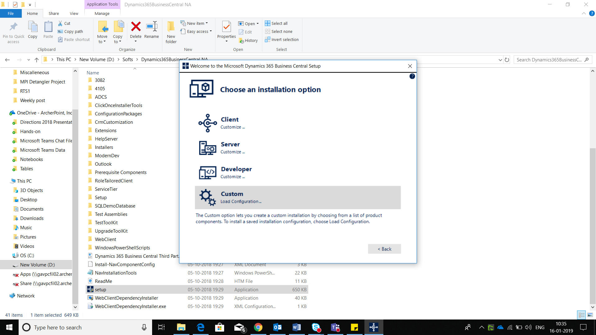 Figure 5: Custom installation of Dynamics 365 Business Central.