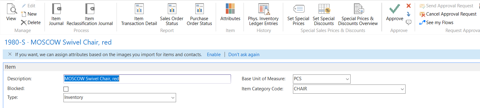 Figure 6 - Approval Entry Item Card in Microsoft Dynamics NAV/Business Central