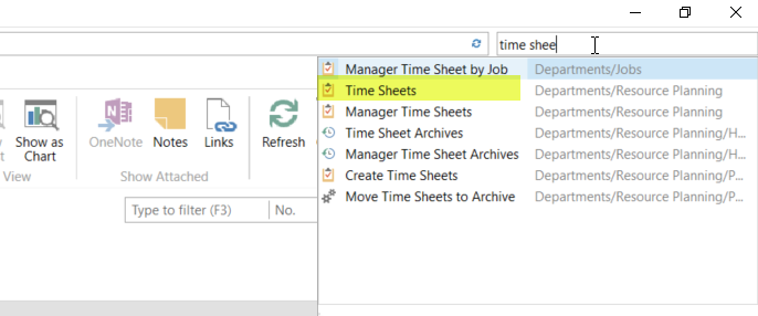 Figure 6 – Searching for Time Sheets in Microsoft Dynamics NAV 2018
