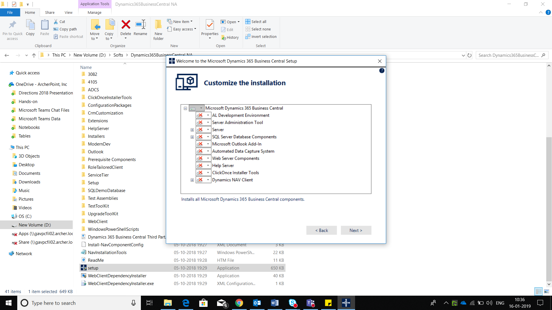 Figure 6: Microsoft Dynamics Business Central component selection