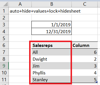 Figure 7 – Microsoft Excel dropdown filters column selection