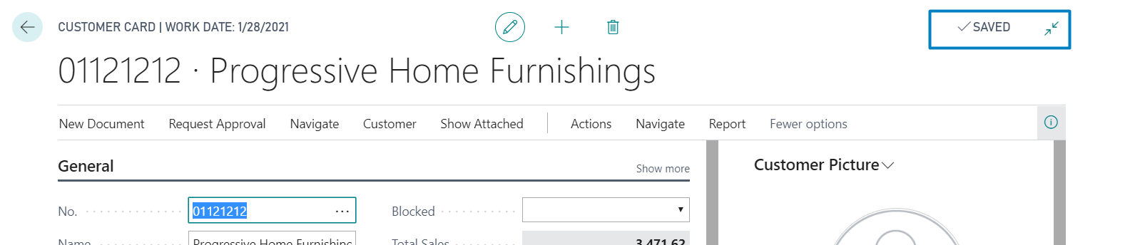 Figure 7 – AutoSave indicator in Microsoft Dynamics 365 Business Central