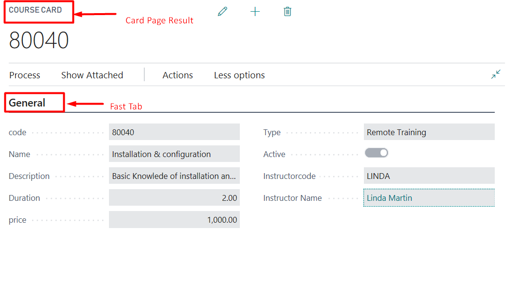 Figure 7 – The result after creating the page for a Card in Dynamics Business Central on premises