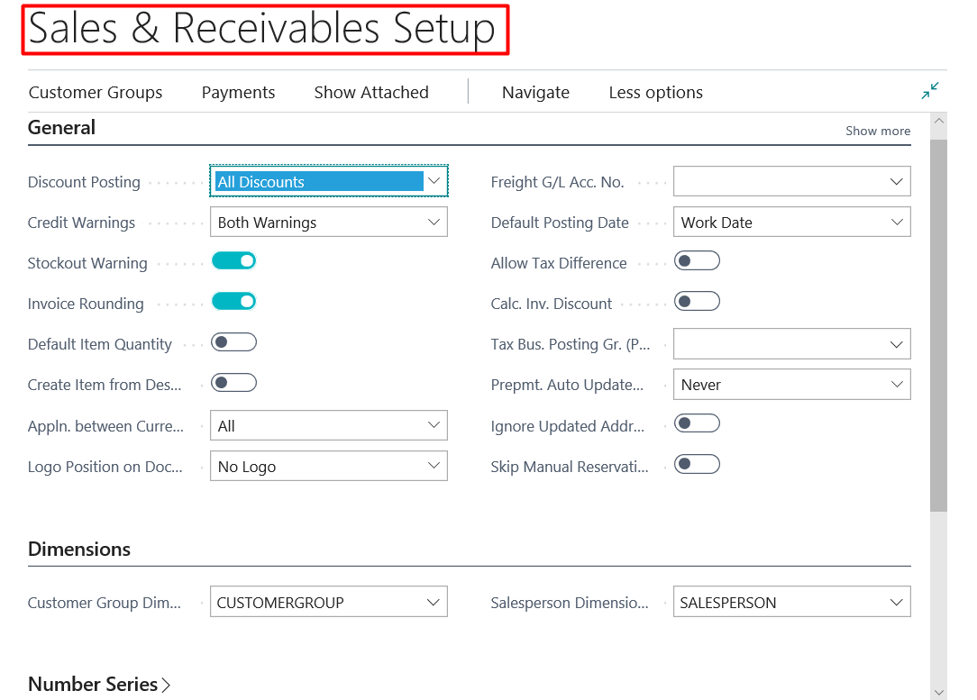 Figure 8 – Example of a Setup Table in Dynamics Business Central on Premises