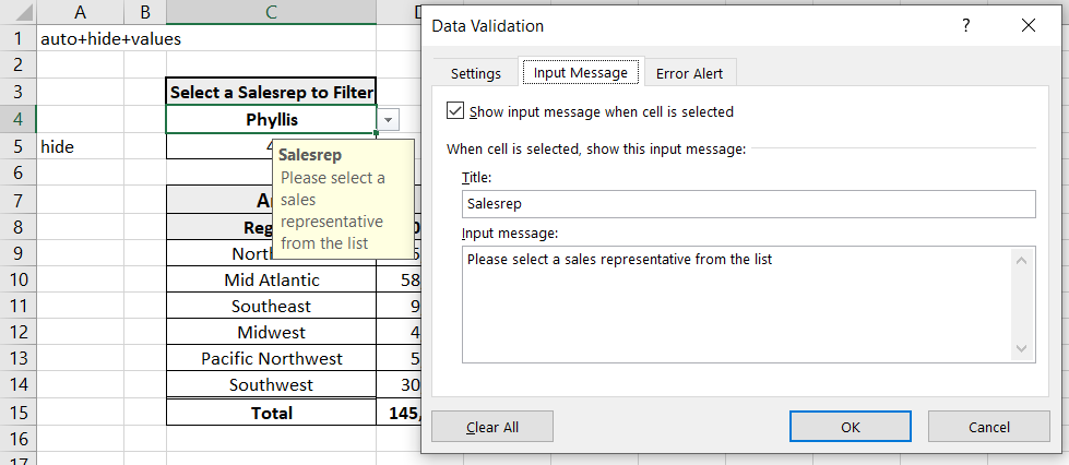 Figure 8 – Microsoft Excel Data Validation Input Message