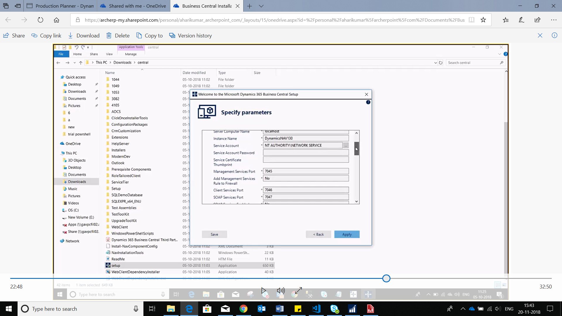 Figure 8. Parameter check when installing Dynamics 365 Business Central/NAV