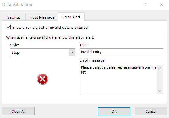 Figure 9 – Microsoft Excel Data Validation Error Alert