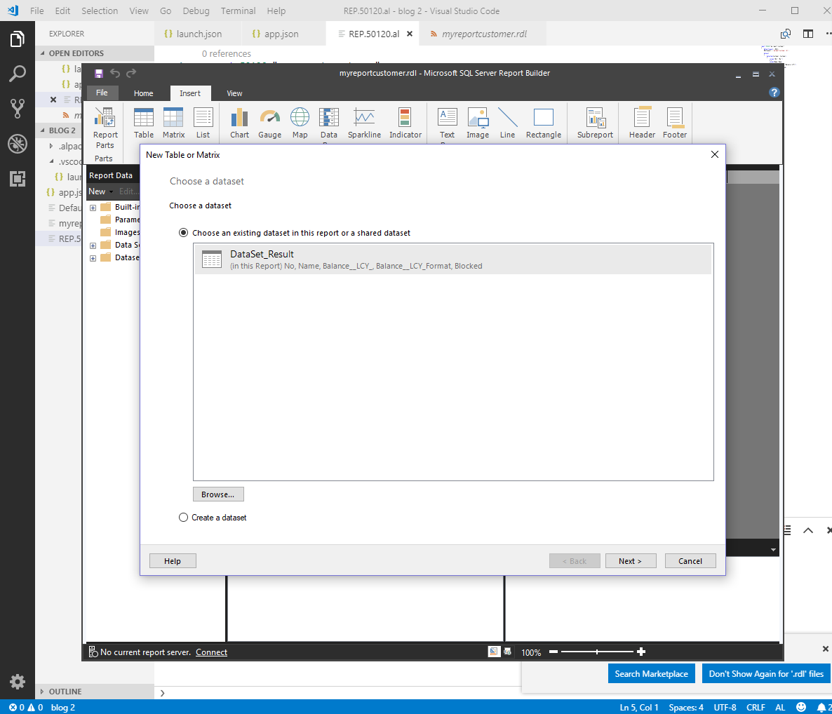 Figure 9 – Window in which members of the report are arranged in the Report Builder in Dynamics 365 Business Central/NAV