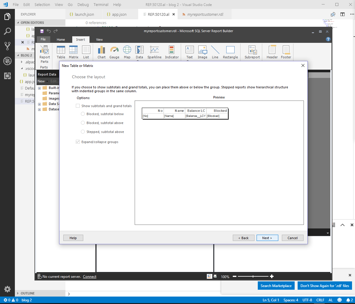 Figure 11 – Preview of table display in the Report Builder in Dynamics 365 Business Central/NAV