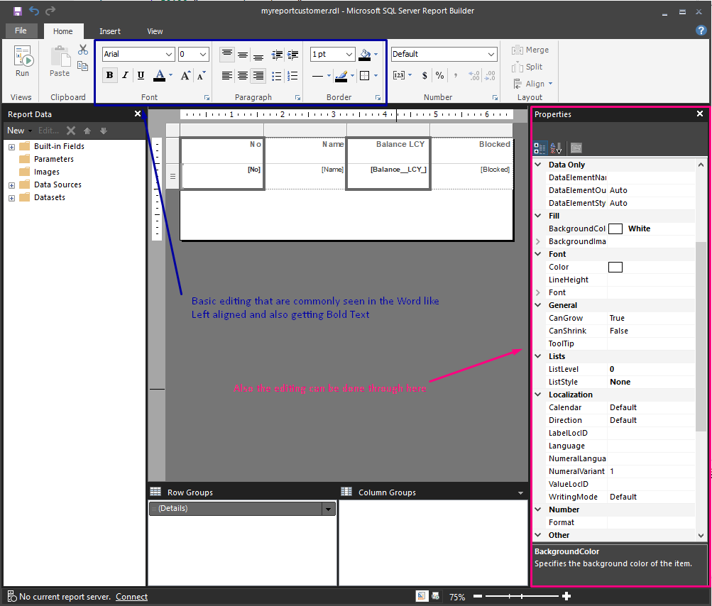 Figure 13 – Designing a report with the help of a wizard in the Report Builder in Dynamics 365 Business Central/NAV