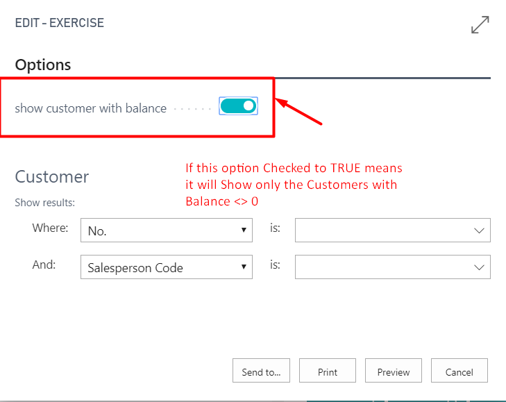 Figure 11 - Setting the “show customer with balance” option to TRUE in Microsoft Dynamics Business Central on premises or NAV