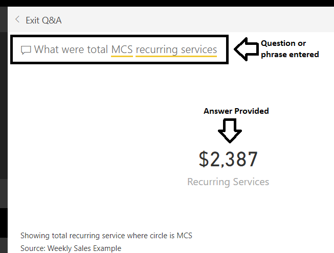 Figure 24 – Ask A Question response in Microsoft Power BI, presented as a number/amount